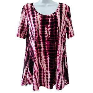 Lularoe Half Sleeve Perfect Pink Black White Blotted Stripes T Shirt Size S NWT